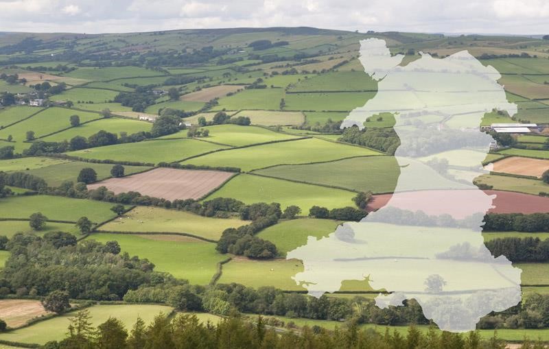 Pic of Wales landscape and Wales map