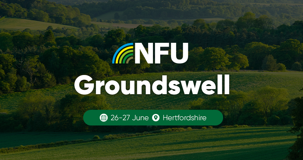 Landscape with NFU logo and the words "Groundswell" on it