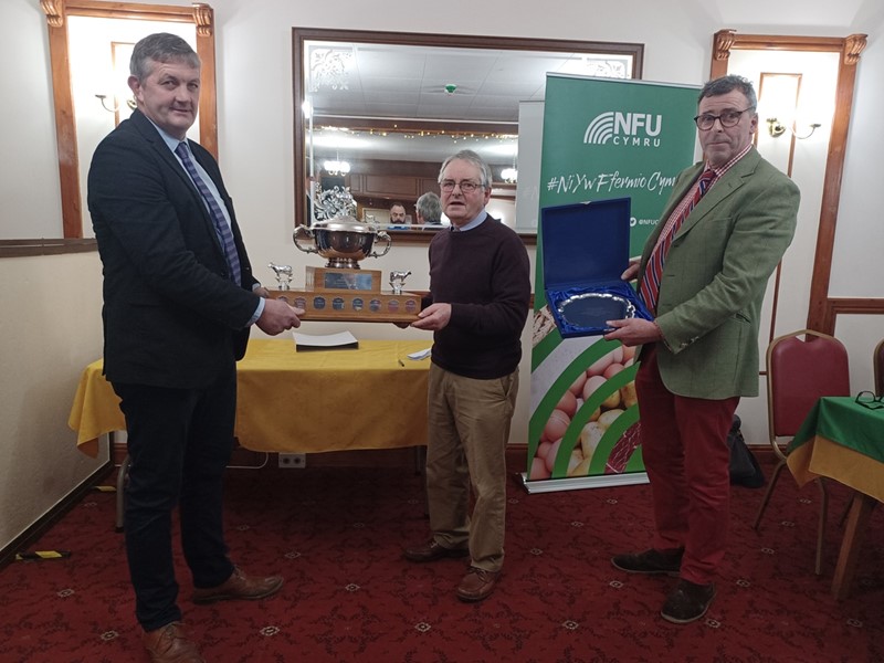 Pictured (L-R) are NFU Cymru Pembrokeshire County Chairman Simon Davies; Idris Davies Memorial Award winner Denzil Jenkins; and Chairman of the Idris Davies Memorial Award Management Committee Jeff Evans