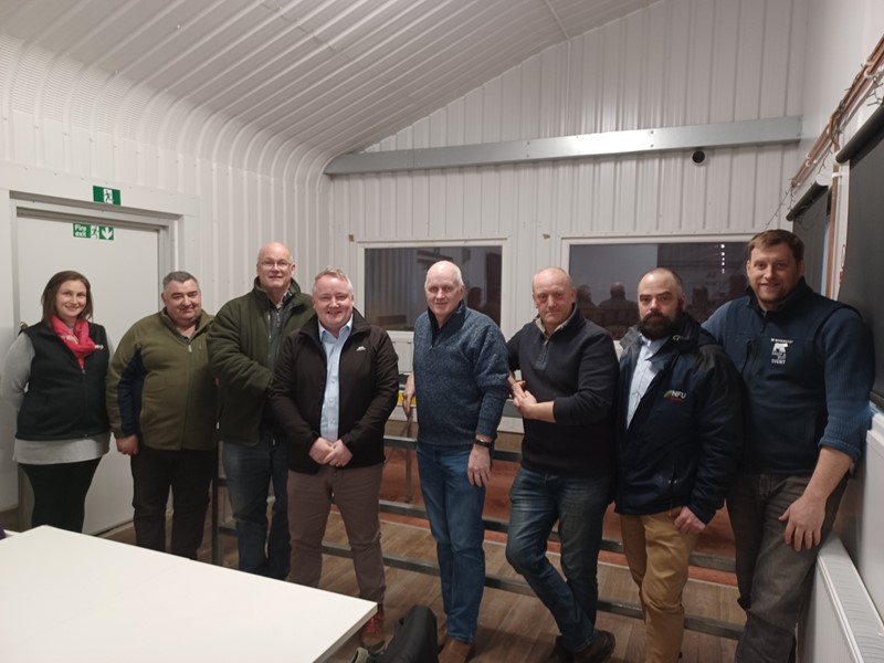 NFU Cymru Clwyd members and staff pictured with Welsh Conservative Leader Darren Millar MS at Derwydd farm