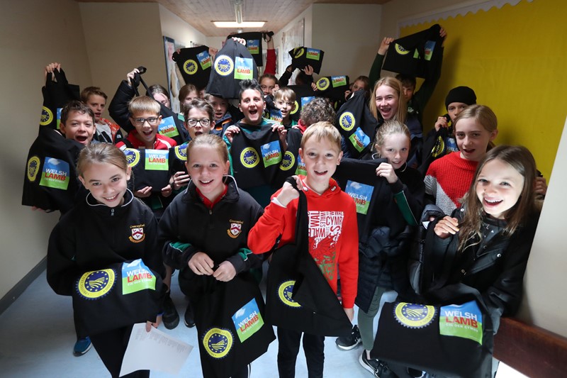 Gwernyfed High School pupils with some freebies from Welsh farming day