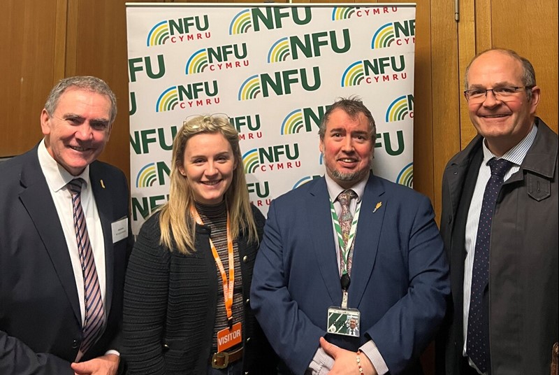 Pictured L-R: NFU Cymru President Aled Jones; NFU Cymru Student & Young Farmer Ambassador Naomi Williams-Roberts; Steve Witherden MP; NFU President Tom Bradshaw