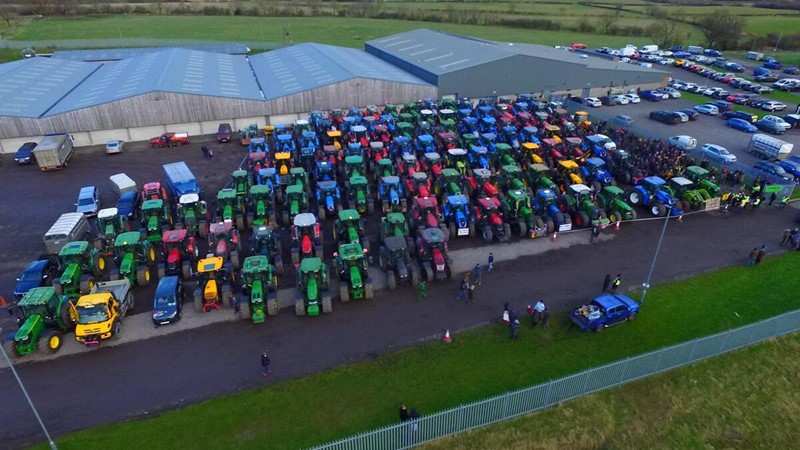 A drone photograph of tractors at the charity tractor run in Darlington