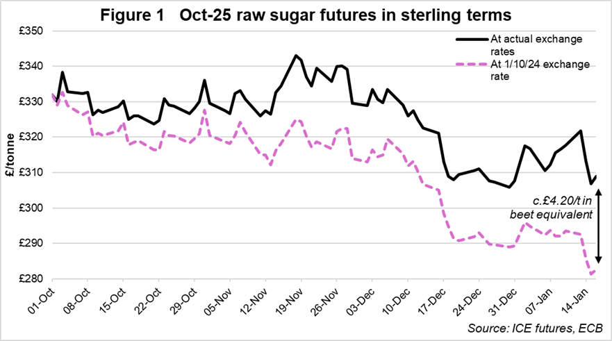 Figure 1 Oct-25 raw sugar futures in sterling terms