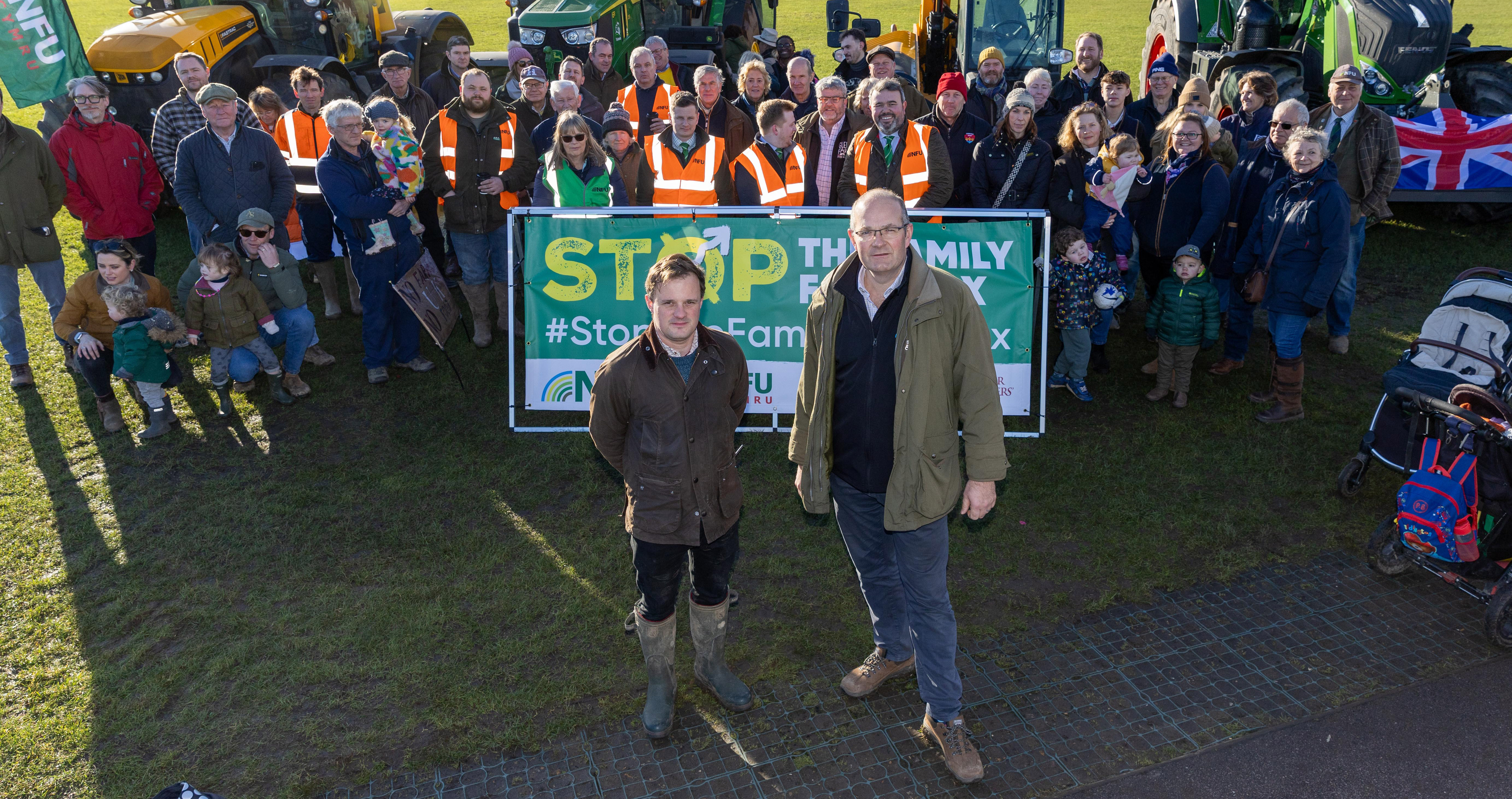 President Tom Bradshaw and member Sam Goddard with farmers at Parker's Piece, Cambridge