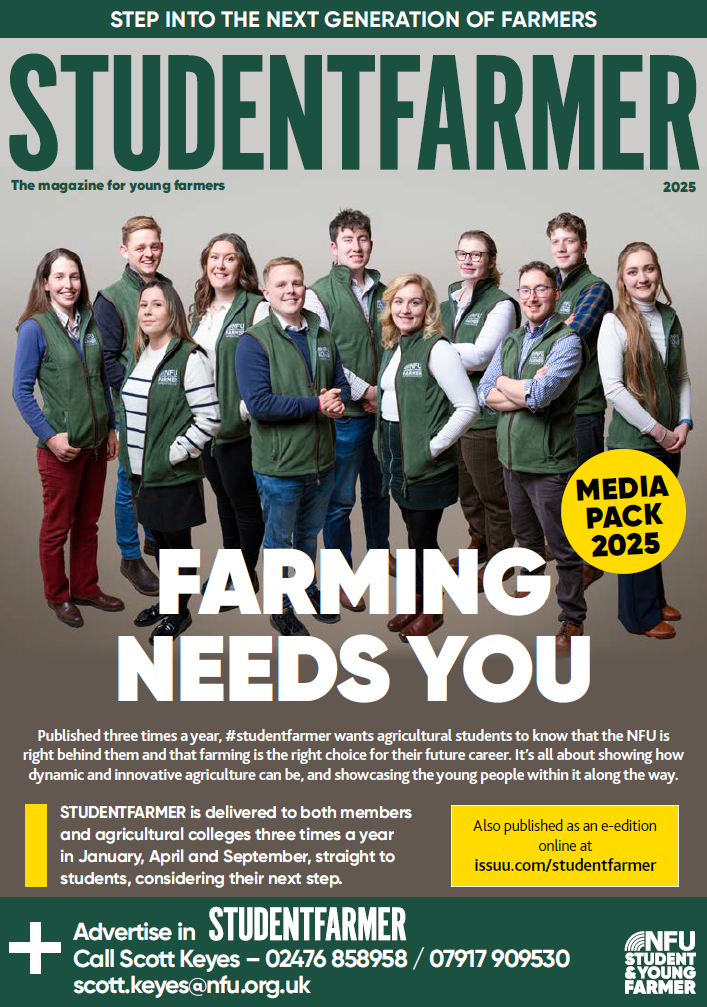 Published three times a year, #studentfarmer wants agricultural students to know that the NFU is right behind them and that farming is the right choice for their future career. It’s all about showing how dynamic and innovative agriculture can be, and showcasing the young people within it along the way.