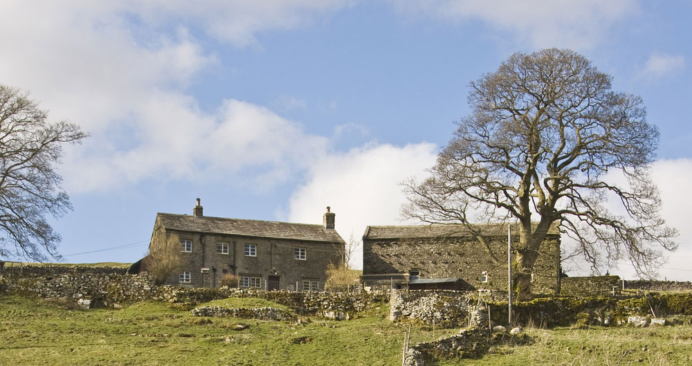 hill farm buildings and dry stone walls 