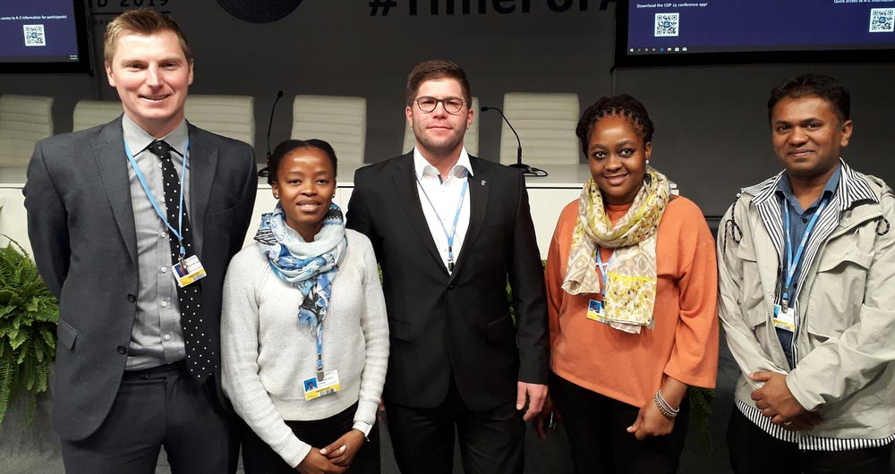 Five members of the WFO Gymnasium programme (from left): Richard Bower, Nono Sekhoto (South Africa), Christoph Daun (Germany), Brenda Tlhabane (South Africa) and Mahess Roopun (Mauritius)