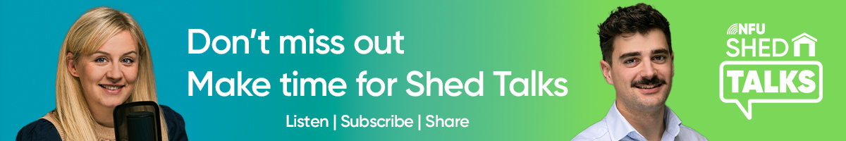 "Don't miss out, make time for Shed Talks" Shed Talks banner featuring Naomi and Josh